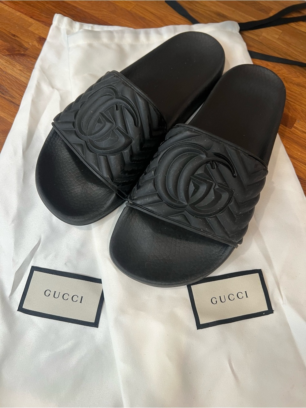 Gucci Black GG Logo Slide Sandals